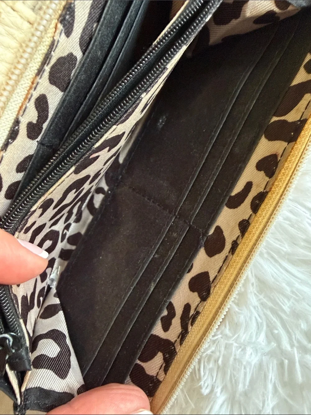 Cream and Tan Women's Wristlet Wallet